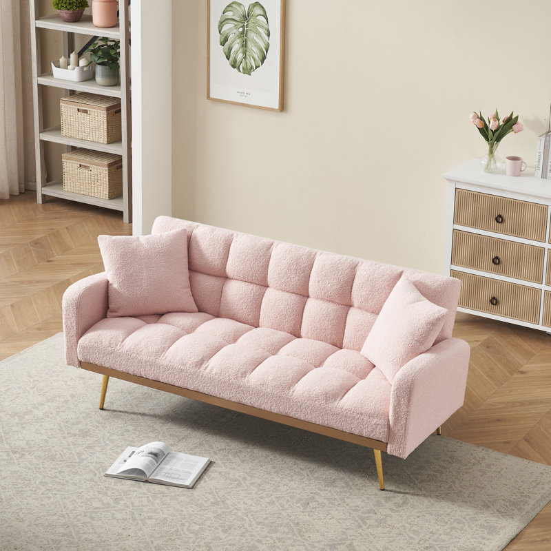 Rinor Upholstered 69'' Reclining Sleeper Sofa, Pink Polyester