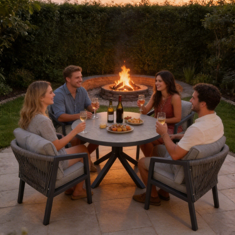 Patio Dining Set with, Grey, 4