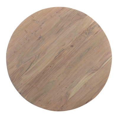 Table de salle à manger, ronde, acacia massif, 4 places, gris clair