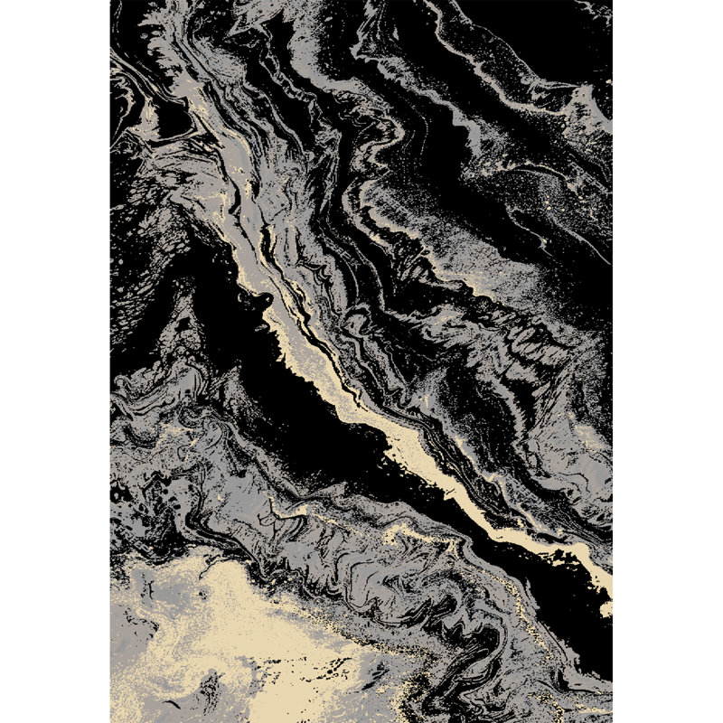 Galaxy Series Abrstract Black/Gray/Ivory/Beige Area Rug, Black, Rectangle 7'9" x 10'2"