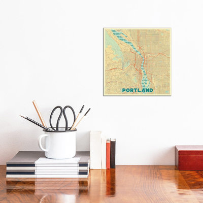 Portland Retro Urban Blueprint Map by Hubert Roguski - Wrapped Canvas Print