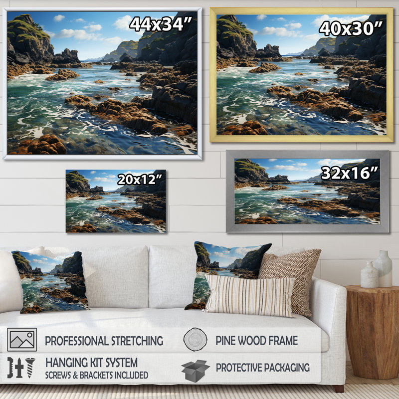 Rocky Beach Coastal Contrast, Toile tendue, H 30 po x l 40 po x P 1,5 po