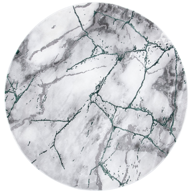 John-Paul Craft Performance Abstract Rug, Round 8', Ivory Gray/Blue