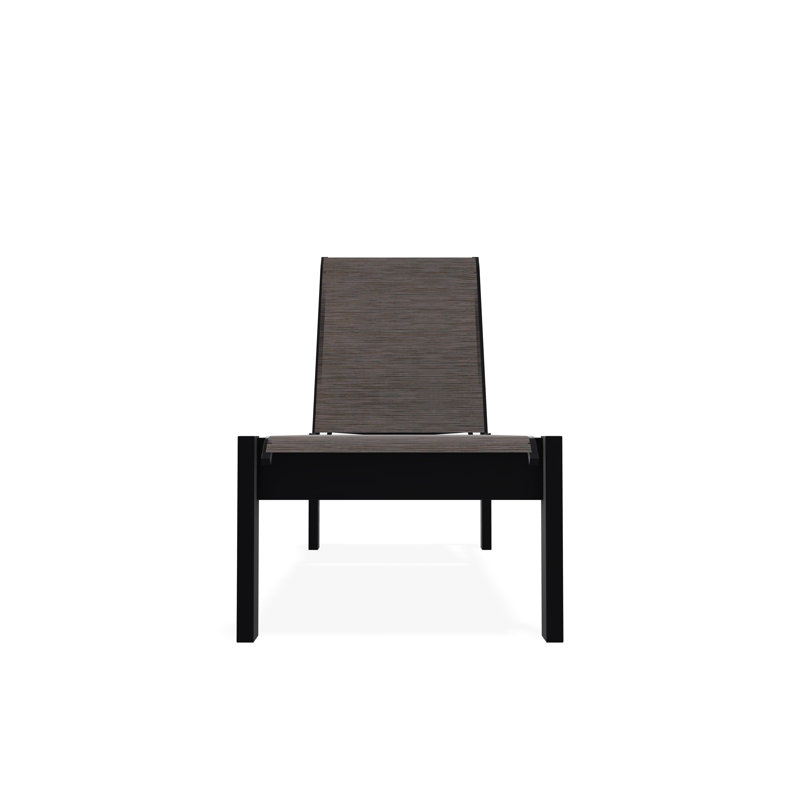 Leeward Sling Marine Grade Polymer Lay-flat Stacking Armless Long Frame Chaise with Wheels, Black, James