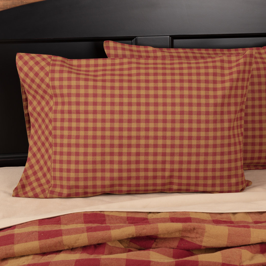 Burgundy Check 136 Thread Count Checkered 100% Cotton Pillow Case (Set of 2) VHC Brands 