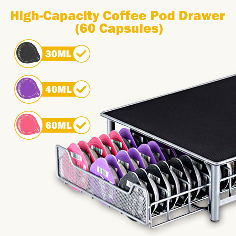 Tiroir à café Simplykleen, support de rangement pour 60 capsules Tassimo, bureau ou cuisine, noir et gris