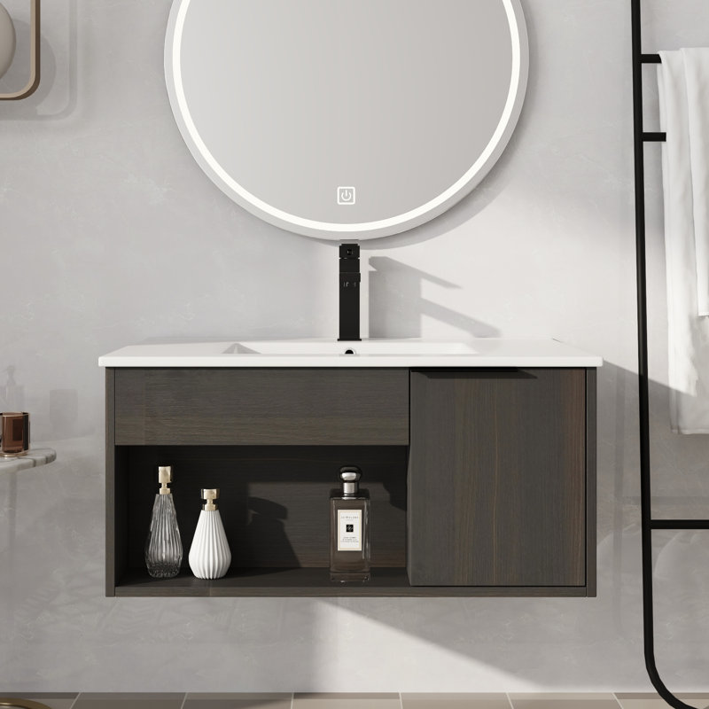 Meuble-lavabo mural 30 po avec lavabo en céramique, 30"