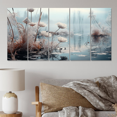 Winter Reverie At The Lake I - Paysages, art mural, salon - 5 panneaux égaux