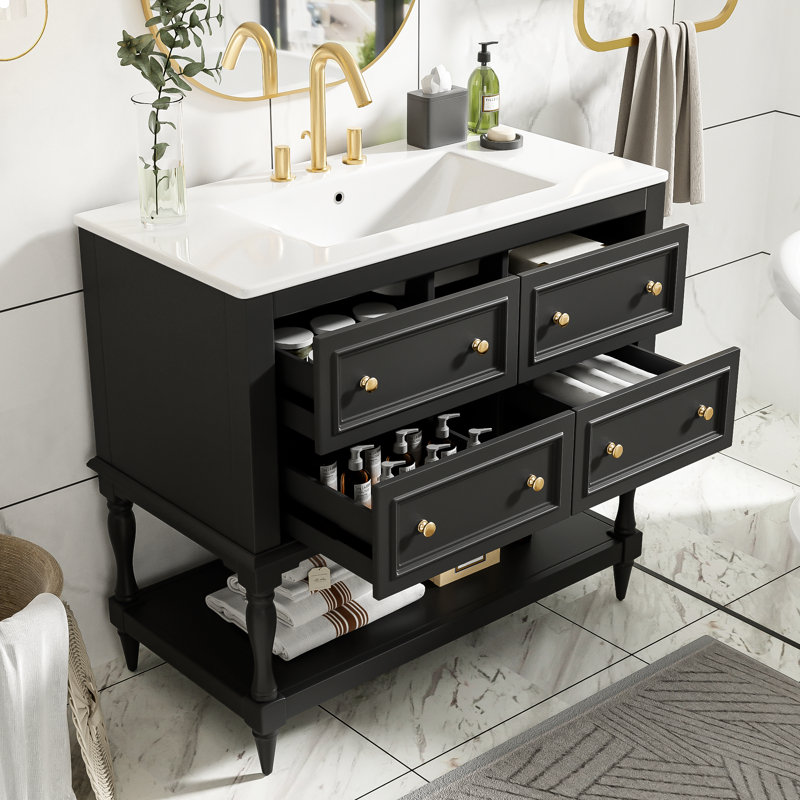 Beaumont 36" Modern Bathroom Vanity Cabinet With Undermount Ceramic Sink And Eco-Friendly MDF, Black