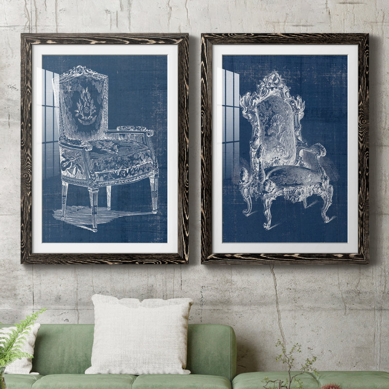 Antique Chair Blueprint I - ensemble de 2 impressions encadrées, H 31,5 po x l 43,5 po x P 1 po, Blanc