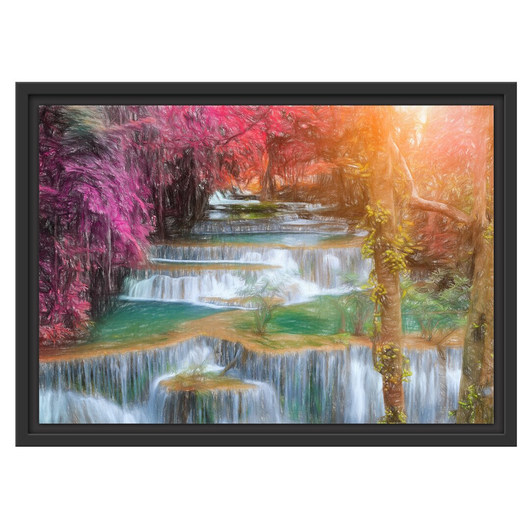 Gerahmtes Wandbild WasserfallRegenwald