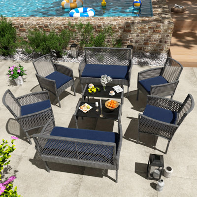 8 Piece Patio Furniture Set, Outdoor Rattan Chairs Rattan Conversation Sets With Cushions And Coffee Table For Porch Garden Poolside Backyard