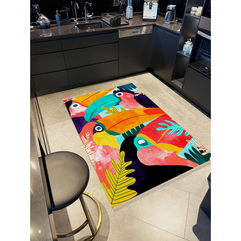 Tapis multicolore à motif de perroquets touffetés de la collection Barcelona, Rectangle 3 pi 9,81 po x 4 pi 11,06 po