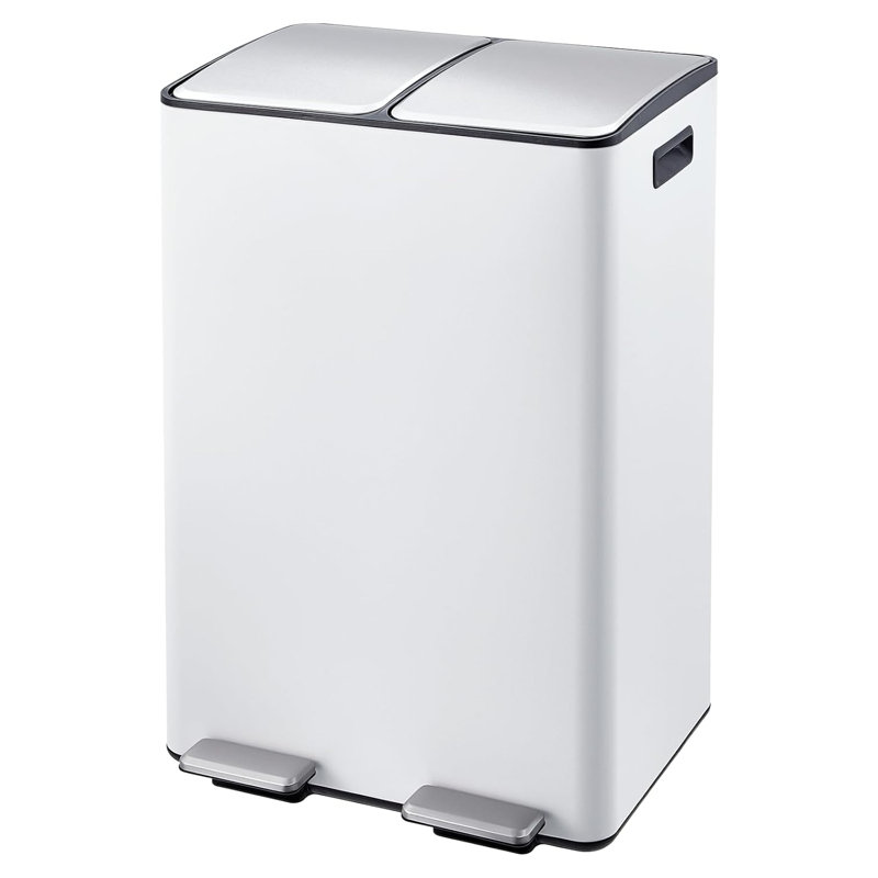 Poubelle double, poubelle de cuisine en acier inoxydable 16 gallons (2 x 30 l) avec couvercle et seau intérieur, poubelle à double compartiment et corbeille avec pédale pour bureau à domicile