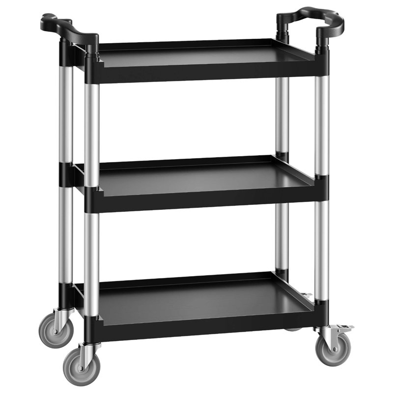 Chariot utilitaire robuste à 3 niveaux avec une capacité de 300 lb et des roulettes lisses pour un rangement et une mobilité polyvalents