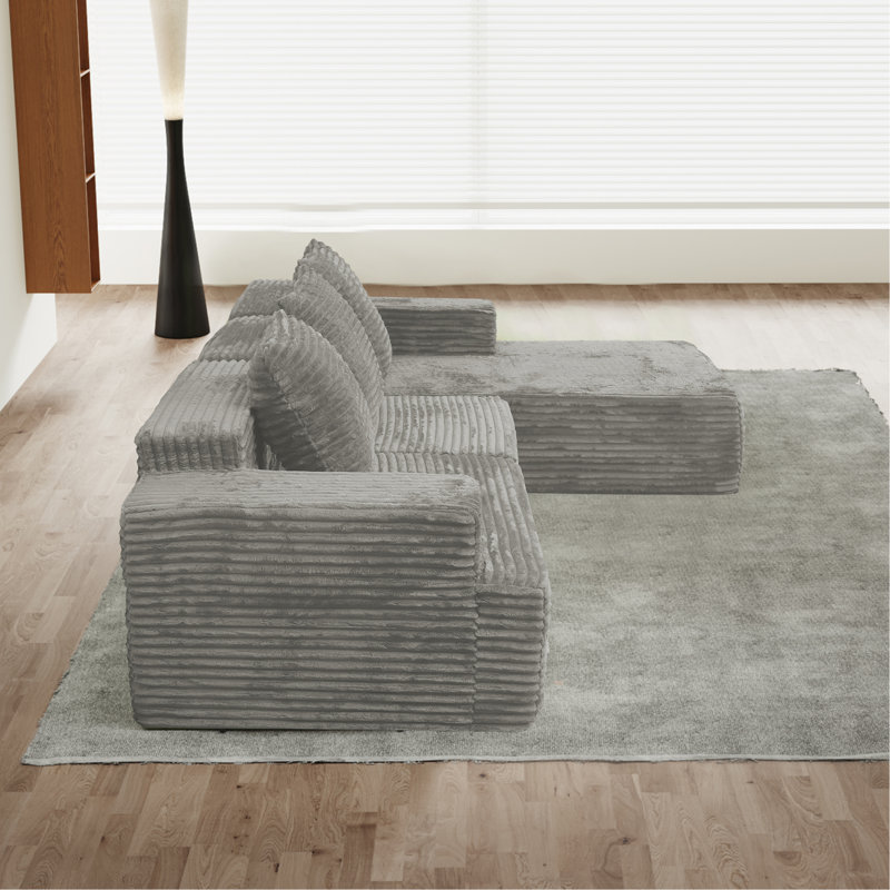 Canapé modulaire à compression avec méridienne confortable, canapé en forme de L sans siège avec assise profonde, canapé-lit modulaire minimaliste pour salon, salon, appartement, velours côtelé (102,4 x 66,9 x 24,8 pouces)