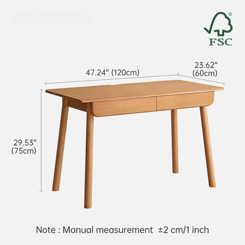 Bureau en bois massif avec tiroir, Naturel, L 47 po