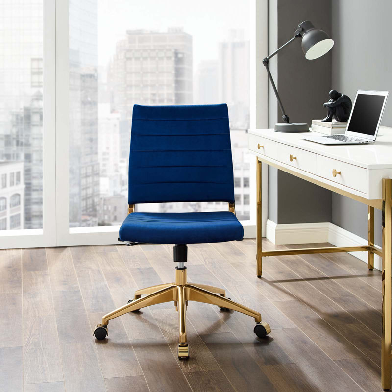 Chaise de bureau en velours Jive, Bleu marine