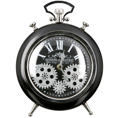 Roman Numeral Metal Mechanical Tabletop Clock in Black