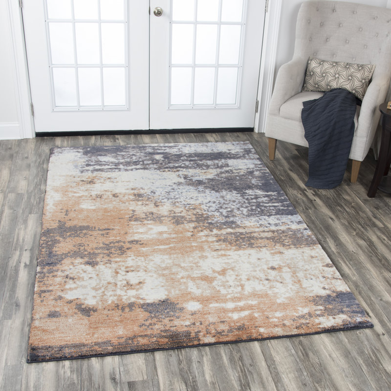 Tapis gris/brun laine tissée à la machine Pettway, Rectangle 10 pi x 13 pi