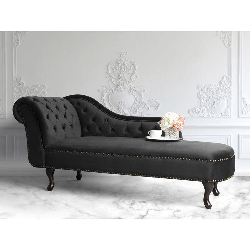 Jeb Velvet Chaise Lounge, Black, Left Hand Facing