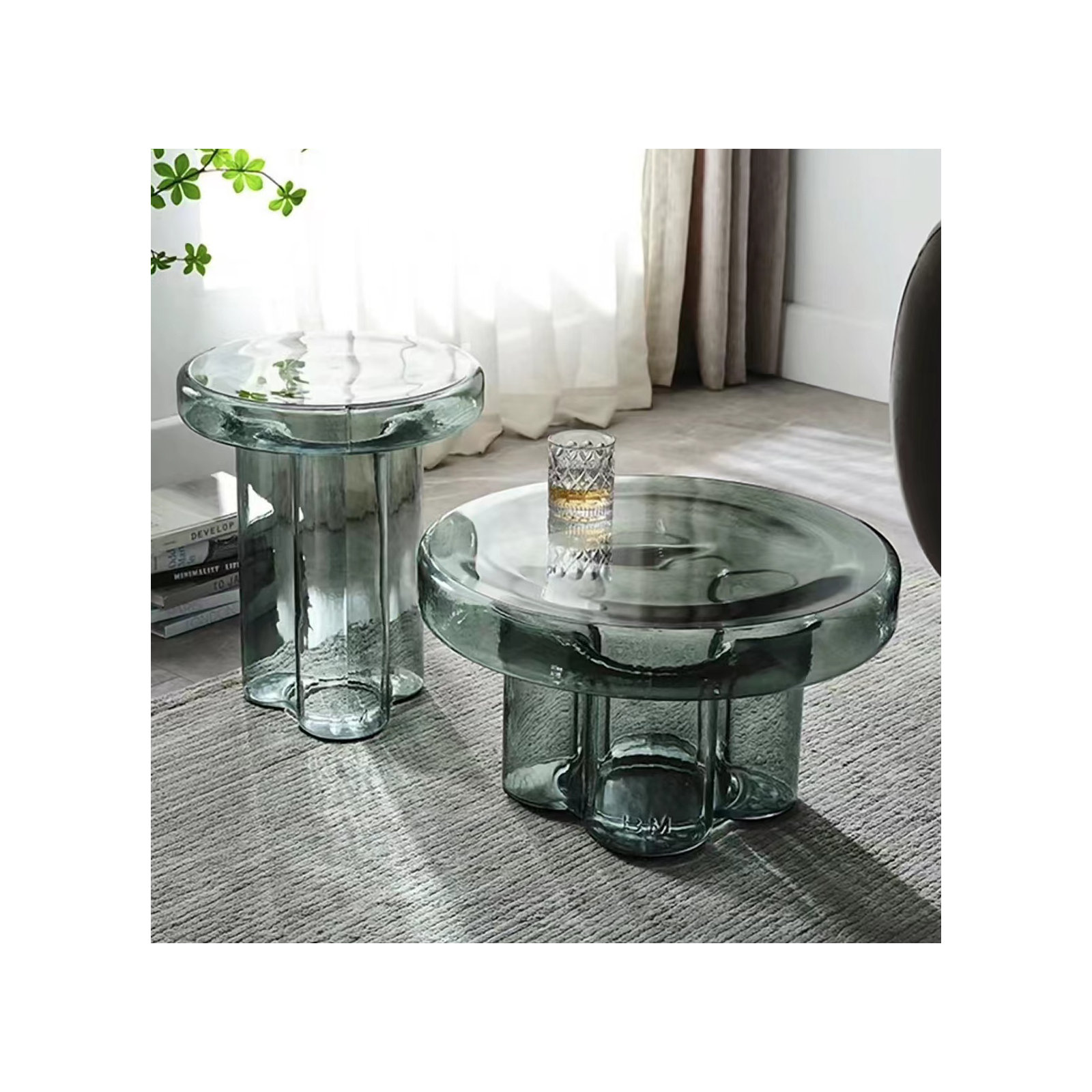 Glass End Table, Green