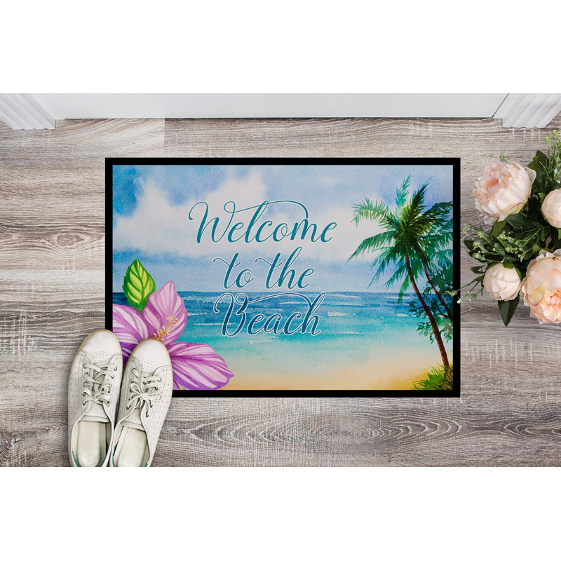 Tapis de porte pour l’extérieur anti-dérapant beach scene welcome, Rectangle 24 po x 36 po