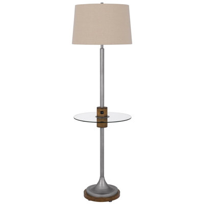 Lampe sur pied moderne 61 pouces, table plateau en verre, 1 port USB, argent antique