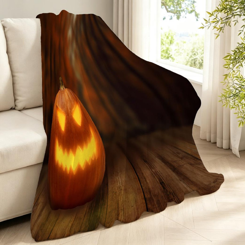 Jeté en molleton jaune ultra doux, imprimé citrouille d'Halloween, Jeté 40 po x 50 po