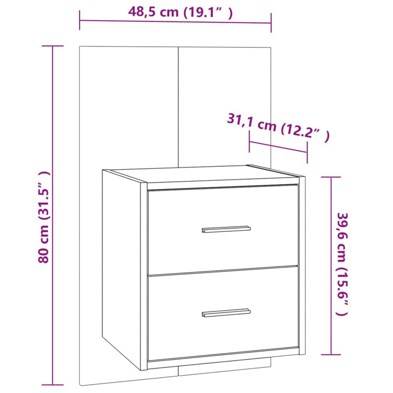 Jaiceon Wall-mounted Bedside Cabinet, Grey Sonoma