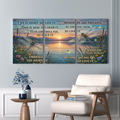 Ensemble de 3 toiles murales « Libellule et coucher de soleil » pour la décoration du salon et de la chambre.