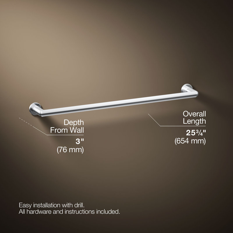 Components Towel Bar, Polished Chrome, 3" H x 25.75" L x 1.75" D