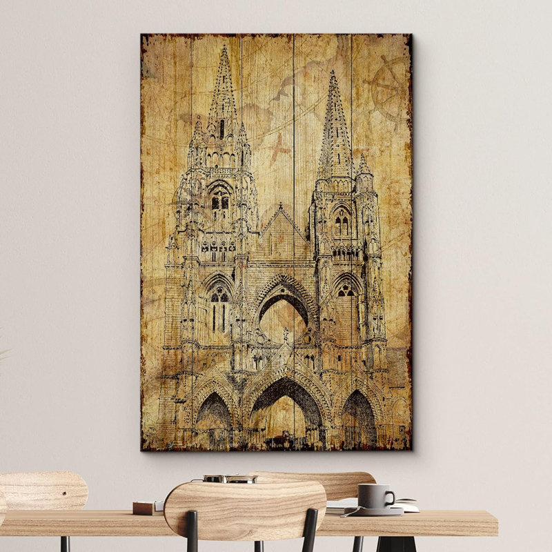 Panneau rétro en bois cathédrale Notre Dame sur toile, H 24 po x l 16 po x P 1,5 po