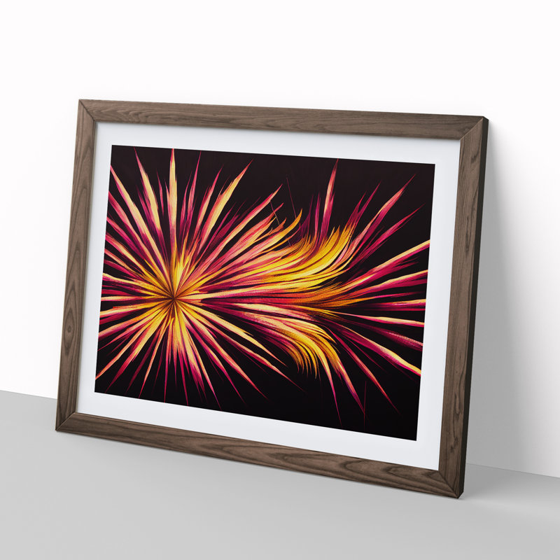 Wondrous Fireworks - Single Picture Frame Painting, 25cm H x 34cm W x 2cm D, Walnut