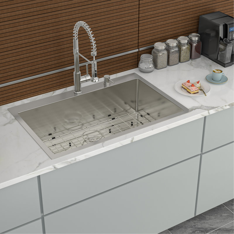Évier de cuisine 33 po x 22 po à cuve simple encastrable 33 po en acier inoxydable de calibre 16