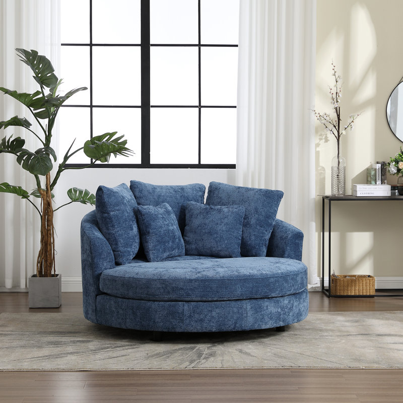 Fauteuil demi-tonneau rembourré avec housse, Chenille bleu