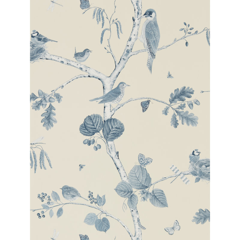 Woodland Chorus Wallpaper, Indigo/Ecru