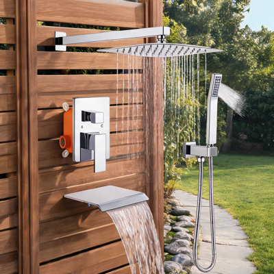 Chrome 10 in Shower System with Pressure Balance Valve, Rainfall Showerhead and Handheld Sprayer
