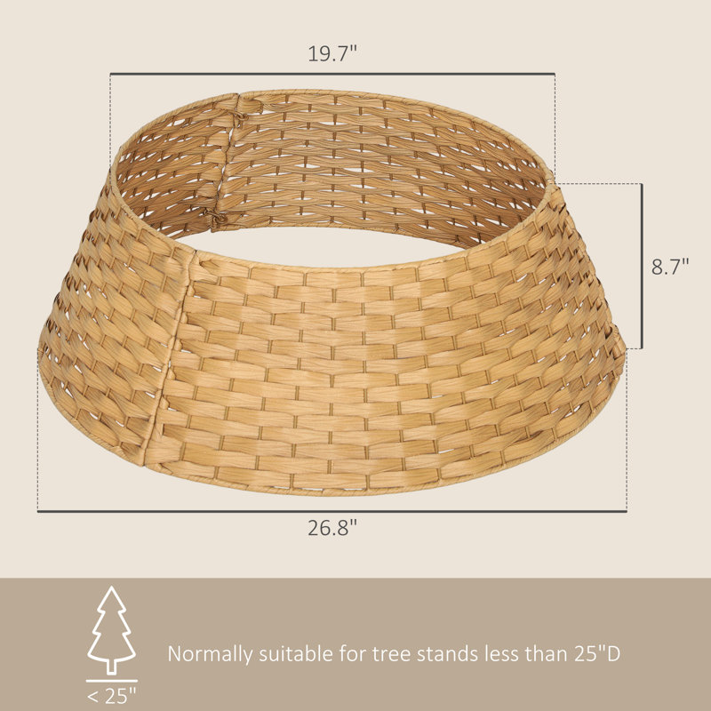 Jupe d'arbre de Noël rustique 2,25 pi, collier d'arbre en plastique tissé naturel avec cadre en métal - Sécuritaire pour les animaux de compagnie et les enfants, support d'arbre en cuir, assemblage facile en 3 panneaux