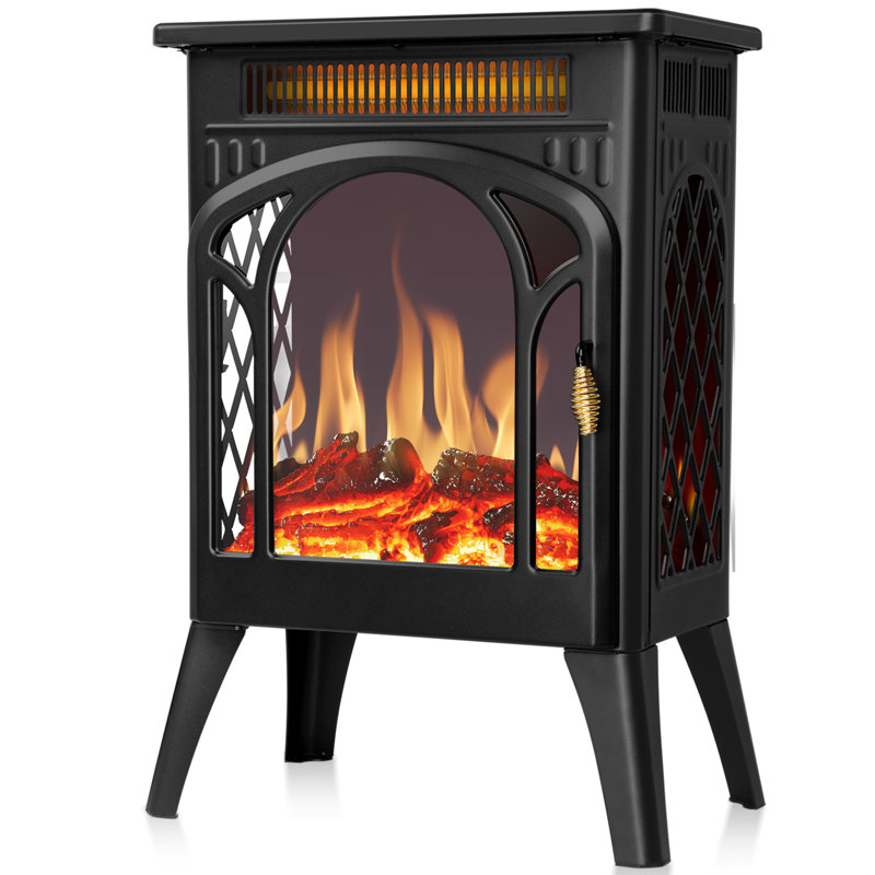 Winston Porter 17" Freestanding Fireplace Stove Heater With Realistic Flame For Home Office With Realistic Log Flame Effect, Adjustable Flame Effect/Brightness/Heating Mode, Overheating Safe Design