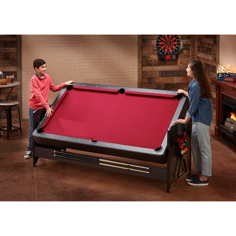 Red 7-Foot 3-in-1 Multi-Game Table with Rotation