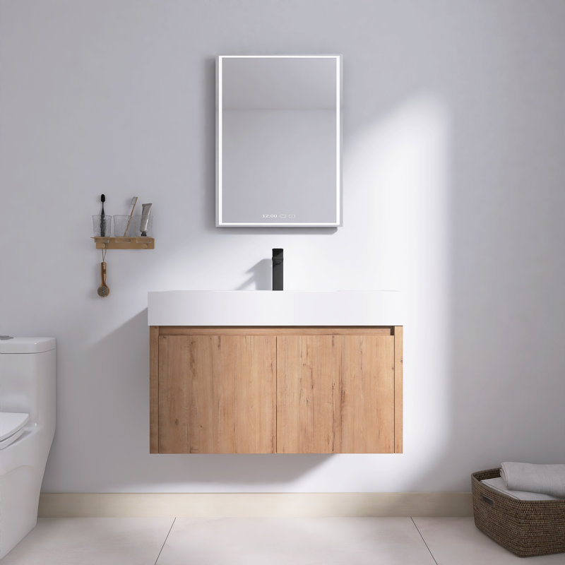  Meuble-lavabo mural moderne 36 po avec lavabo en résine Lavenia, Centre, 36"