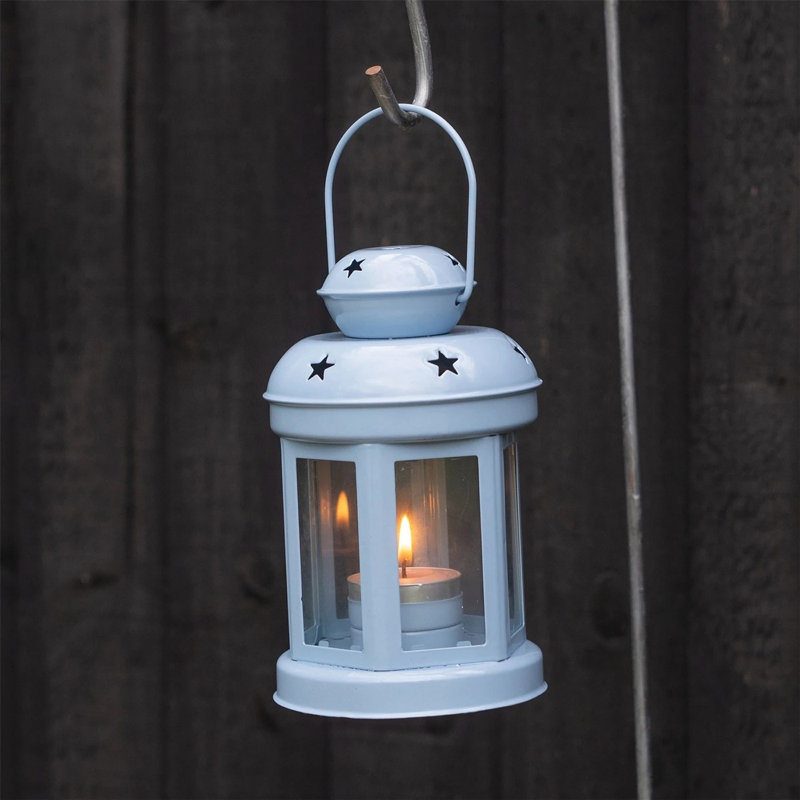 Nicola Spring - Metal Hanging Tealight Lanterns, Blue, 1, 16" H x 10" W x 10" D
