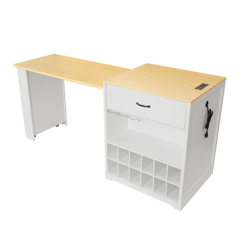 Table de comptoir extensible avec roues, table de bar avec prise de courant intégrée, armoire à vin de ferme avec tiroirs double-face, convient pour la cuisine et le bar à domicile (chaises non incluses)