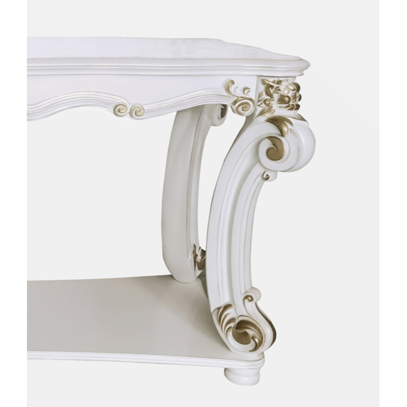 Antique Pearl Finish White and Gold Wood Sofa Table