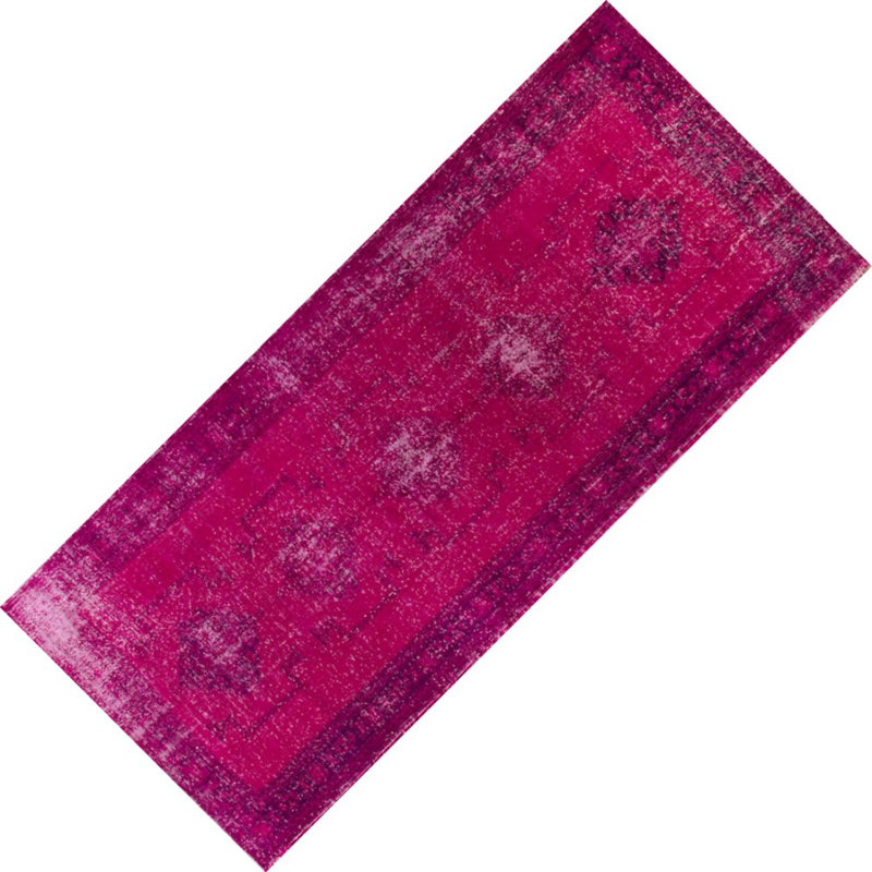 Tapis de couloir turc moderne fait à la main 4,7 x 11 pi surteint de couleur rose