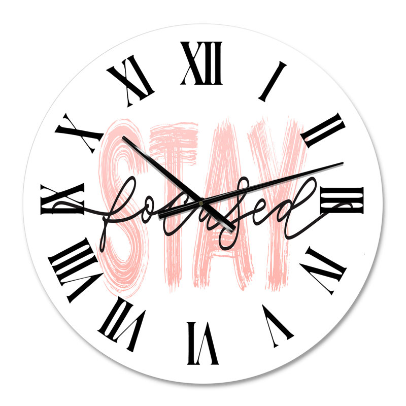 Restez concentré en citation rose et noire - Horloge murale moderne, Petit