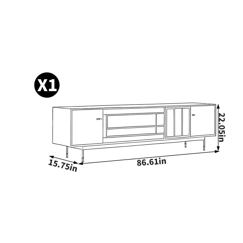 Meuble télé de rangement à grande capacité de style américain, 86.61"