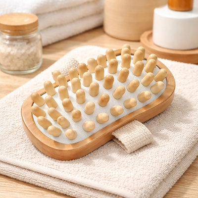 Evideco Natural Wooden Lymphatic Drainage Tool - Rectangular Body Massager with Nodules