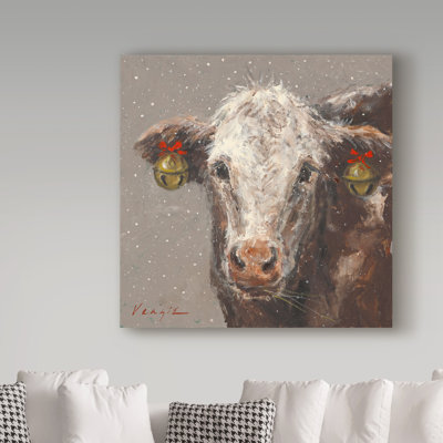 Hirth 'Patty the Brown Christmas Cow' Graphic Art Print on Wrapped Canvas